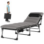 Hopfällbar Solsäng med Tjock, Avtagbar Dyna Grå Justerbart Ryggstöd Och Nackkudde