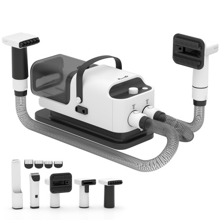 5-i-1 Husdjurs Pälsvård Med Dammsugare 5 Skötselverktyg - Vit