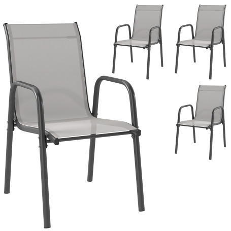 Stapelbara Terrassstolar Svart 4-Pack Med Armstöd