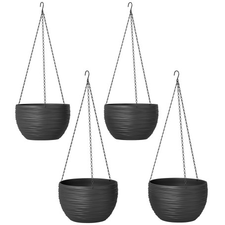 Hängande Självvattnande Blomkrukor Svart 4-pack Med Metallkedjor