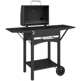 Kolgrill Med Lock Svart Med Sidobord Och Termometer