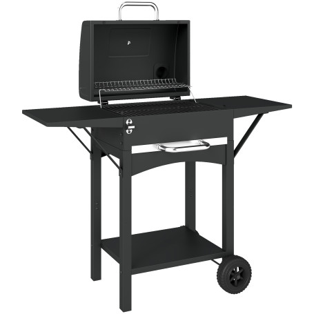 Kolgrill Med Lock Svart Med Sidobord Och Termometer