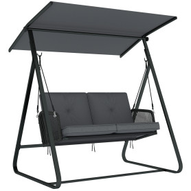 Trädgårdsgunga Rotting 2-Sits Med Justerbart Soltak - Mörkgrå