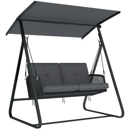 Trädgårdsgunga Rotting 2-Sits Med Justerbart Soltak - Mörkgrå
