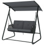 Trädgårdsgunga Rotting 2-Sits Med Justerbart Soltak - Mörkgrå