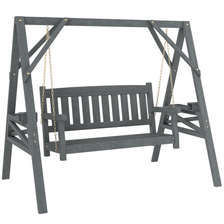 Trädgårdsgunga Tvåsits Grå Trä Med Metallkedjor