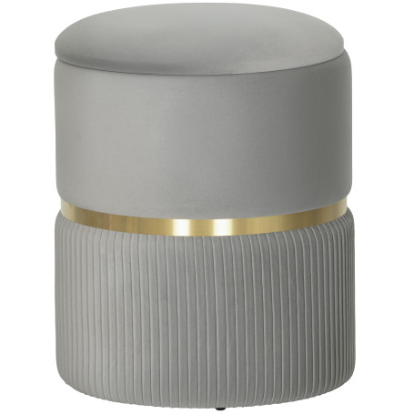 Rund Förvaringspall Grå Sammet Med Avtagbart Lock