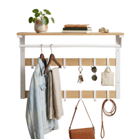 Hatthylla med dubbel klädhängare och klädstång, Industriell Vit Ek ...