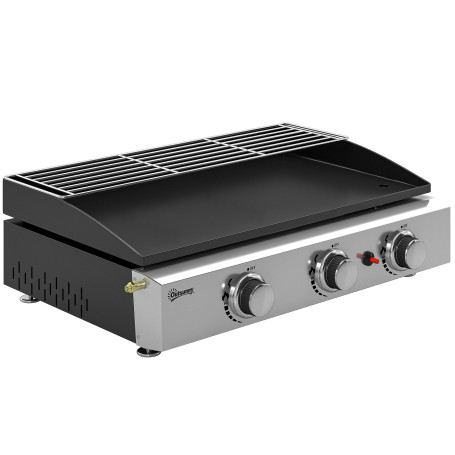 Portabel Bordsgasgrill Svart 7,5 kW 3 Brännare Keramisk Beläggning