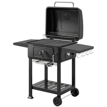 Kolgrill Smoker Svart Med Locktermometer Sidobord