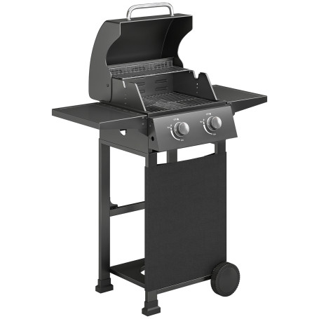 Gasgrill Svart 5,4 kW Två Brännare Stål Grillvagn Med Sidobord