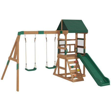 Lekställning Grön 315 x 284 x 233 cm Trä Med Rutschkana Och Gungor