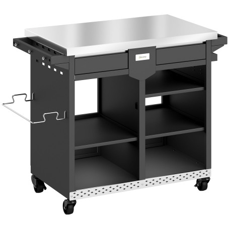 Grillvagn Svart 5 Hyllplan Rostfri Arbetsyta Med Hjul