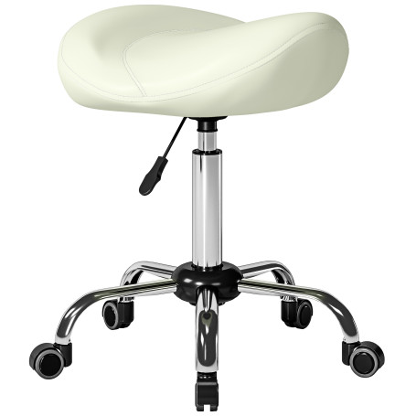 Höj- Och Sänkbar Sadelstol Med Hjul Vit PU-Läder