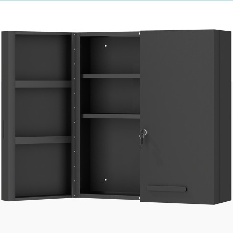Låsbar Medicinskåp Svart Med 2 Dörrar Och 6 Hyllor