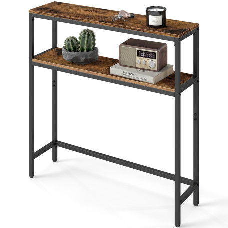 Smalt konsolbord i industriell stil med hyllor – perfekt för små utrymmen